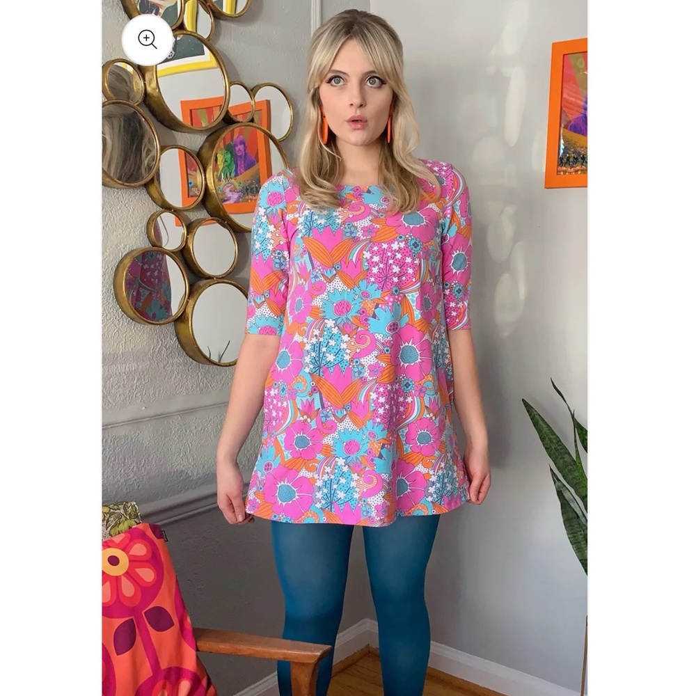 Retro Floral Pink Swing Tunic Top